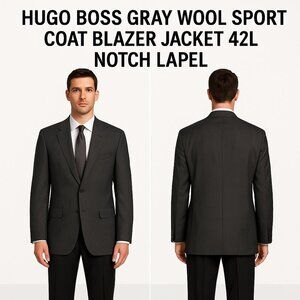 Hugo Boss Gray Wool Sport Coat Blazer Jacket 42L Notch Lapel